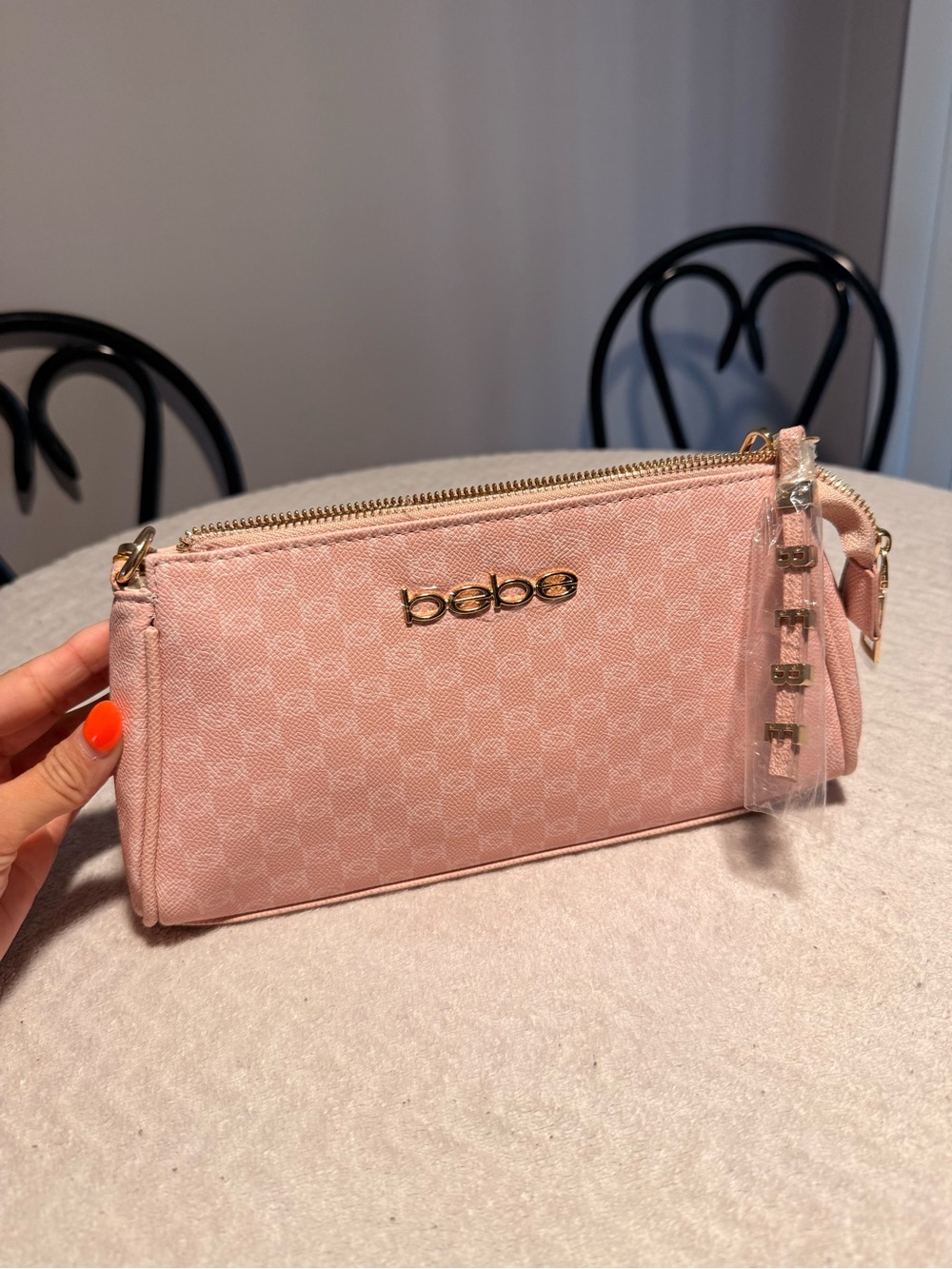 Bebe Adela Monogram Baguette Crossbody Bag in light pink - Picture 3 of 6